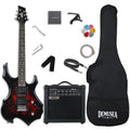 Black Red Flame Shape Full Size Solid Body Electric Guitar Kit with 20W Amp C123