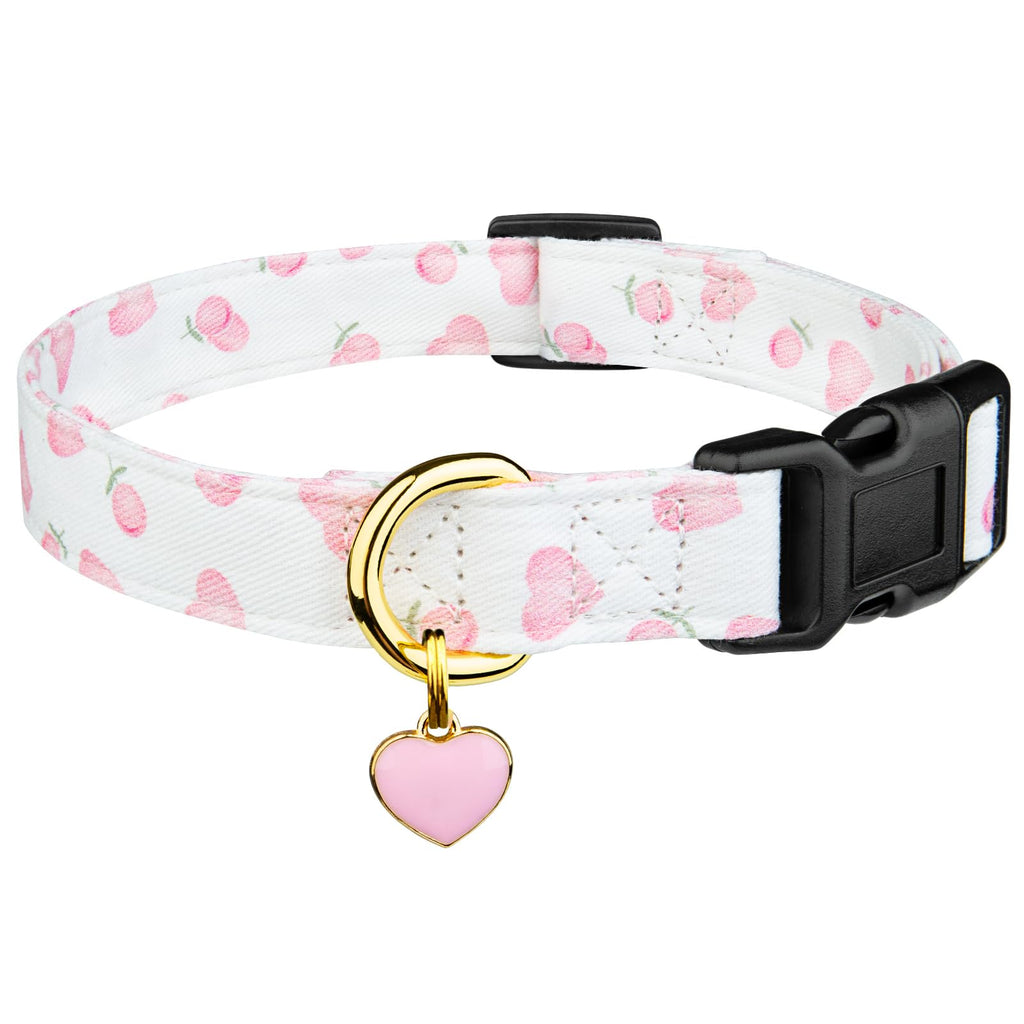 Cotton Dog Collar White and Pink Love Heart with Pendant S315