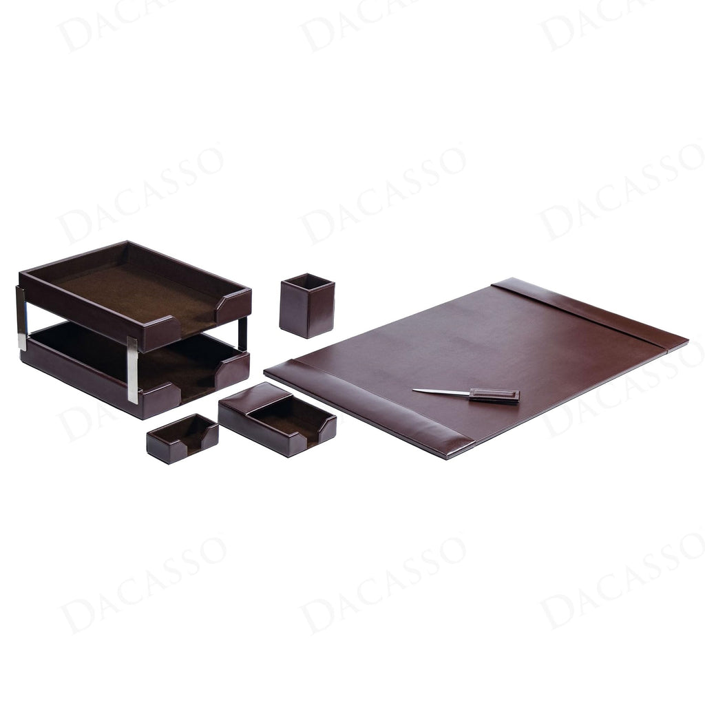 Dark Brown Bonded Leather 8-Piece Desk Accessory Set G777