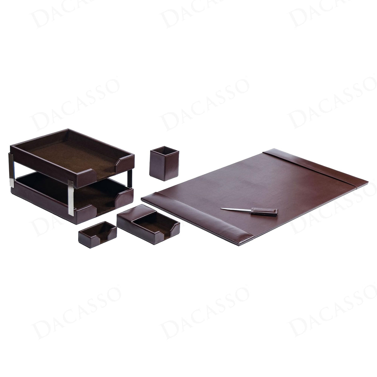 Dark Brown Bonded Leather 8-Piece Desk Accessory Set G777