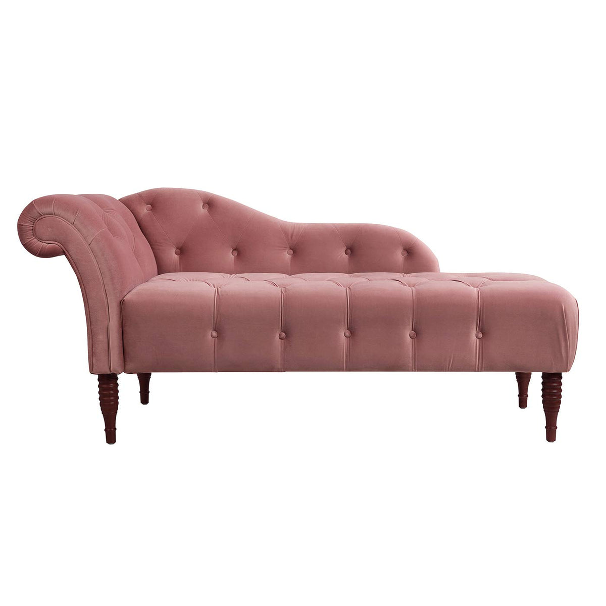 Ash Rose Pink Velvet Tufted Roll Arm Chaise Lounge R221