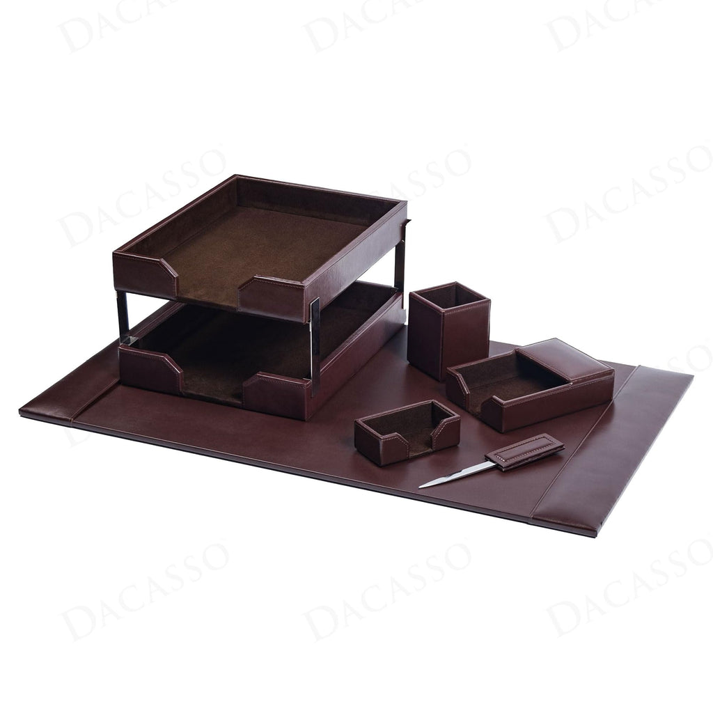 Dark Brown Bonded Leather 8-Piece Desk Accessory Set G777