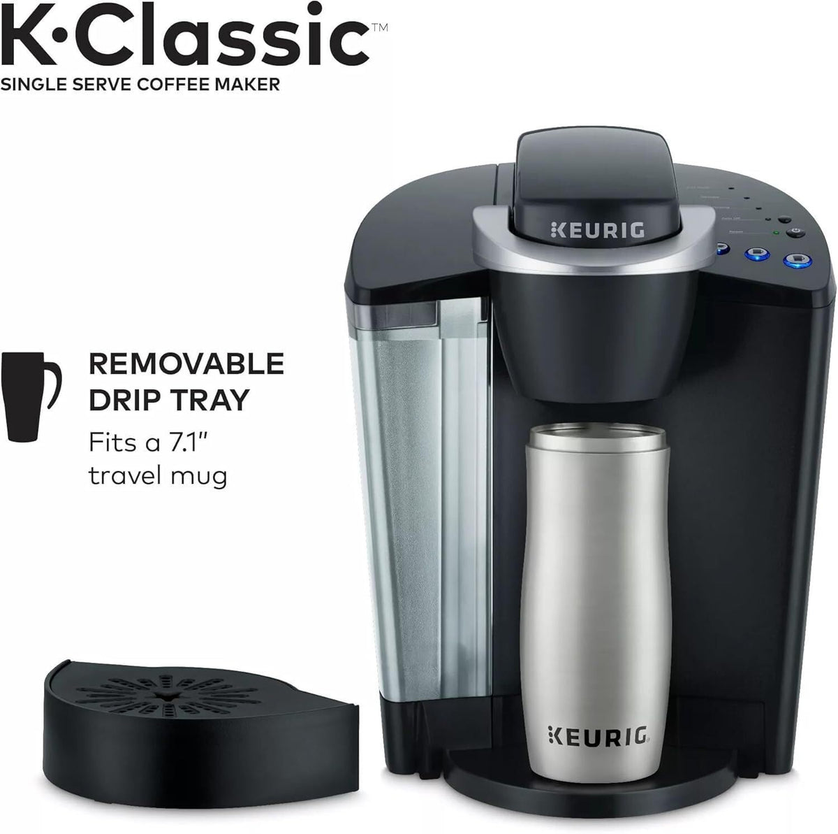 Single Serve K-Cup Pod Coffee Maker, 3 Brew Sizes, 48oz Removable Reservoir, Black Y155
