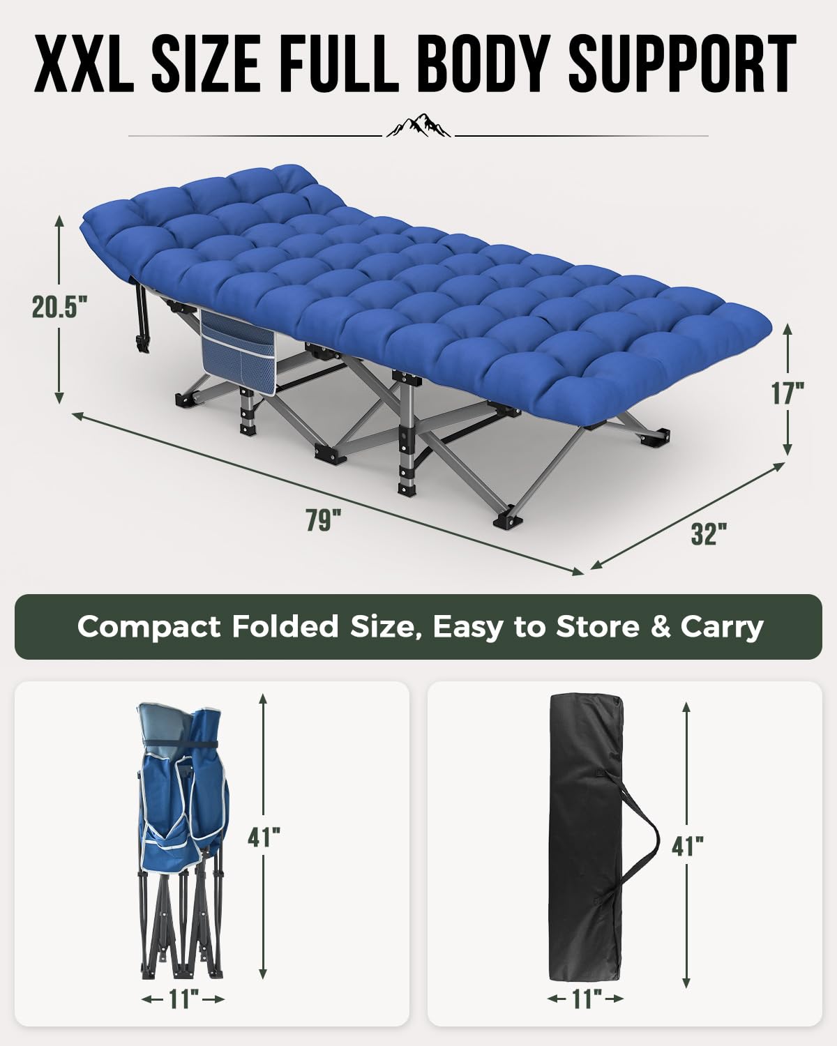 32in XXL Folding Camping Cot with Mattress E36267