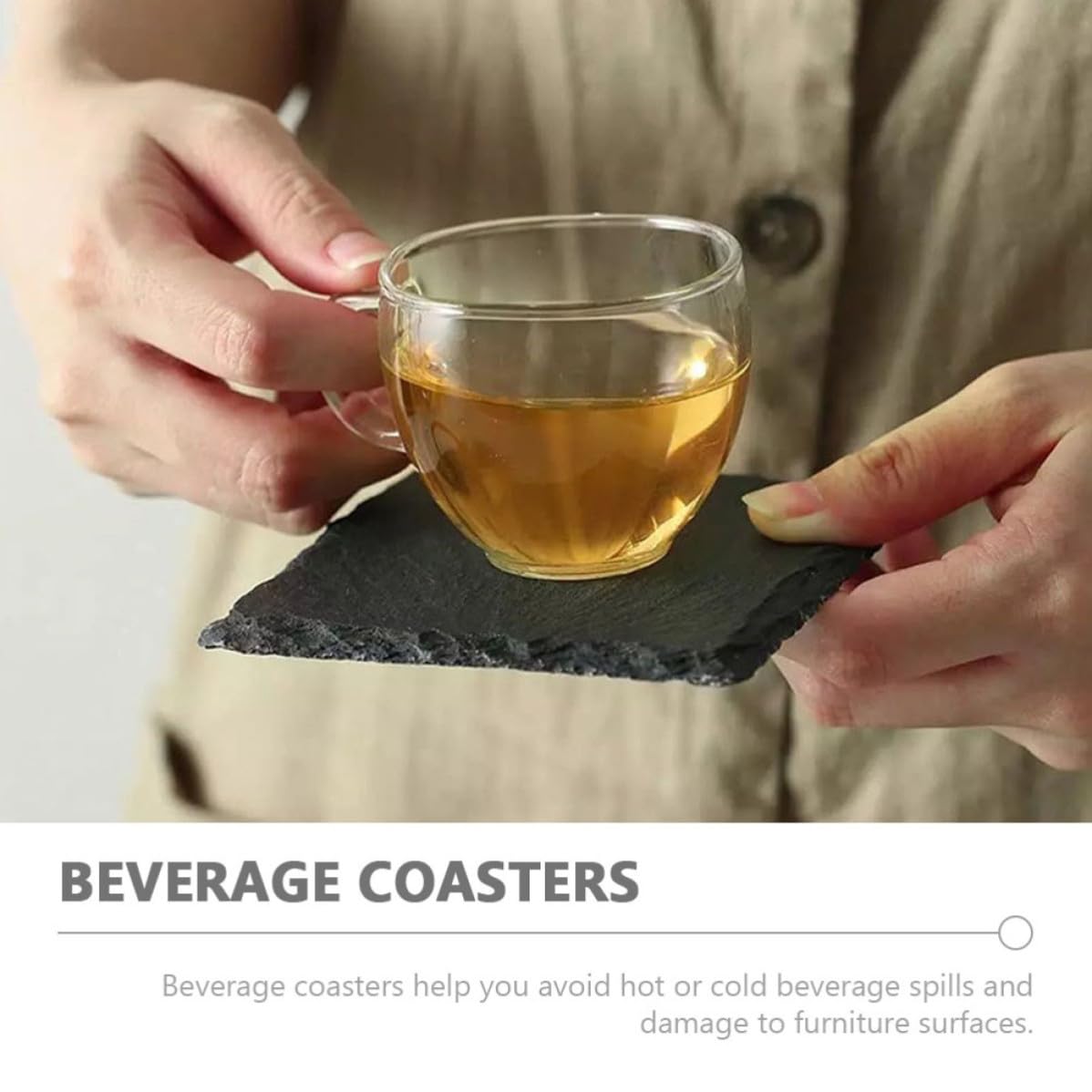 Black Natural Stone Cup Coaster Set F515101