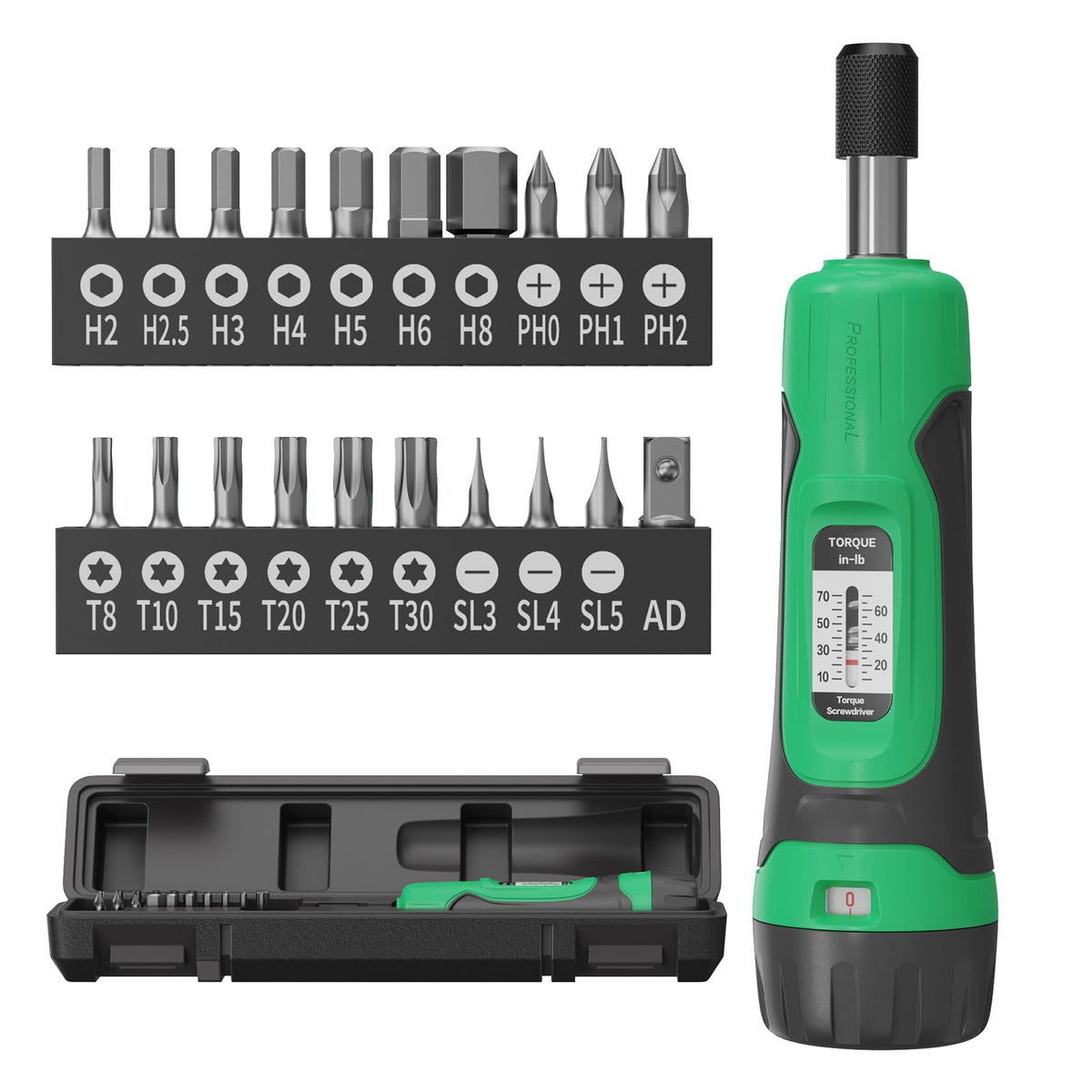 1/4" Drive 10-70 Inch Pounds 20 Pcs Torque Screwdriver Set Y70941