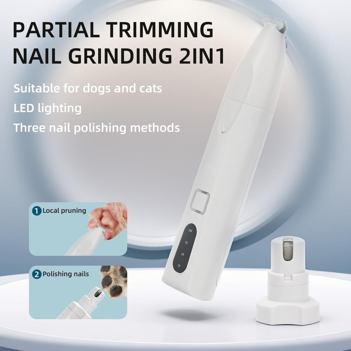 Quiet 2-in-1 Pet Hair Trimmer & Nail Grinder with LED Light C89489