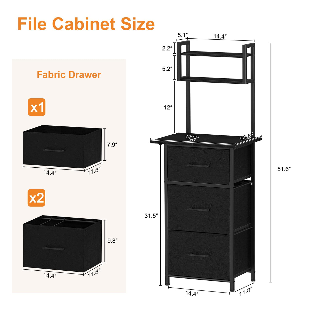 3 Drawer Tall File Cabinet with Extended Desktop, Black Y996441