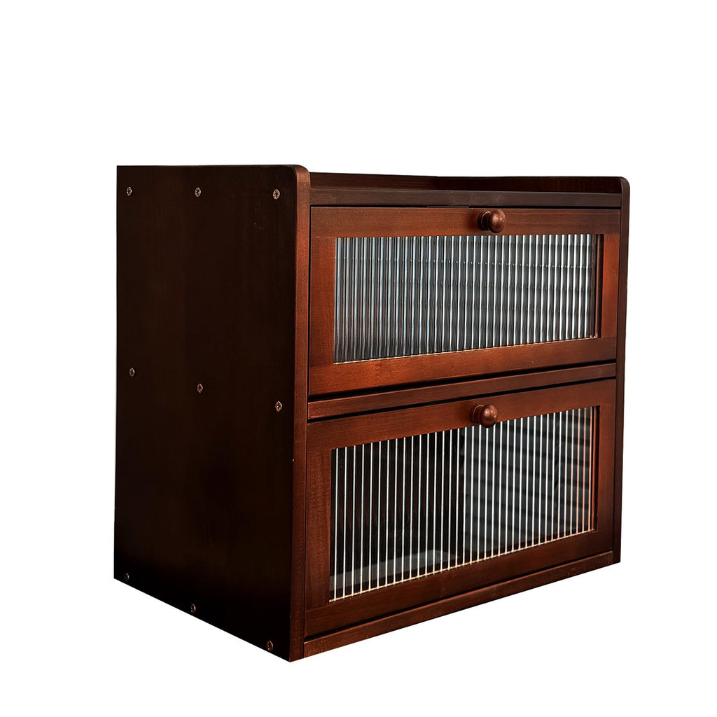 Double 2 Layer Wooden Bread Box with Acrylic Window Y966