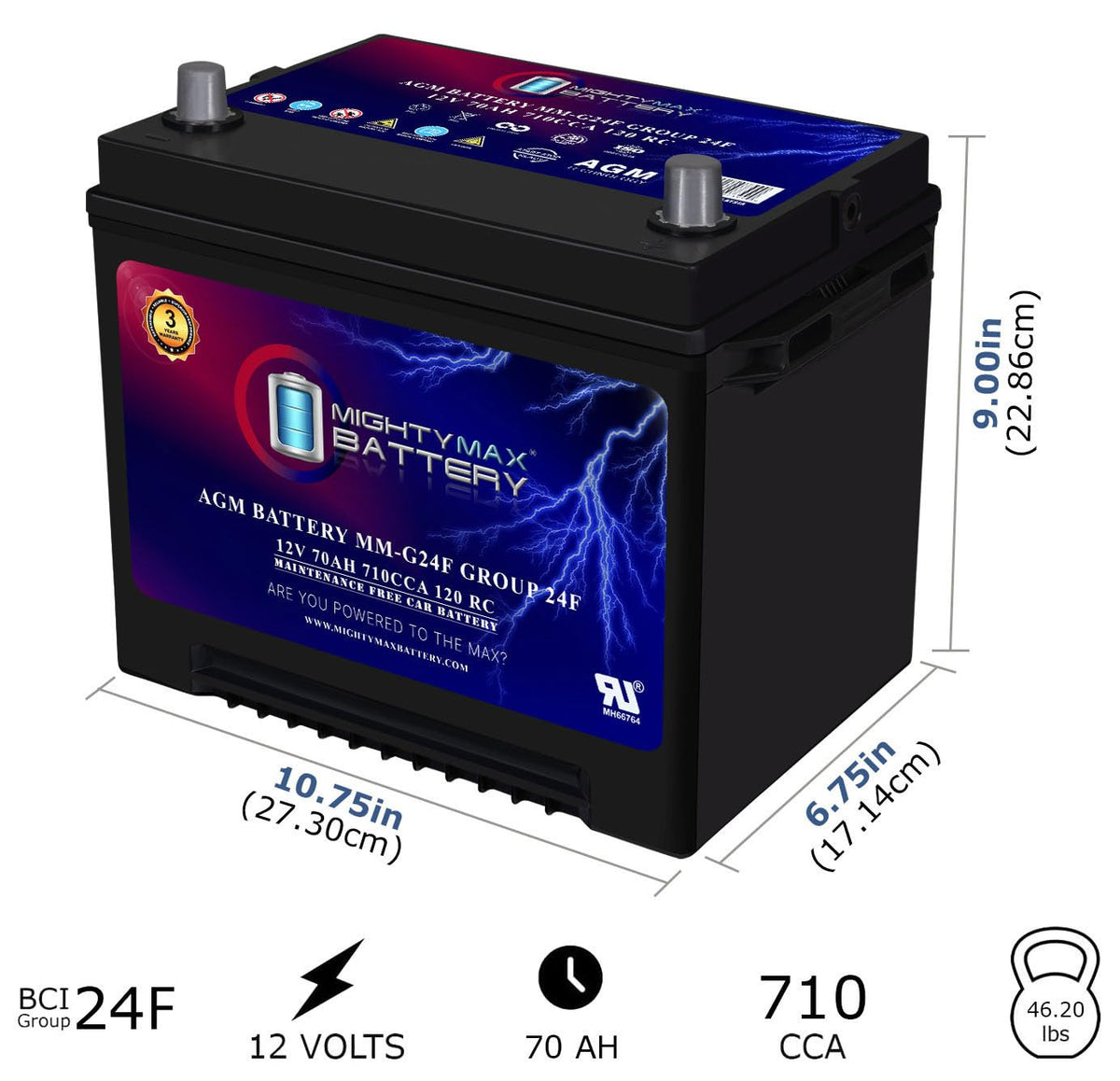 12V 70Ah AGM Replacement Battery N112205