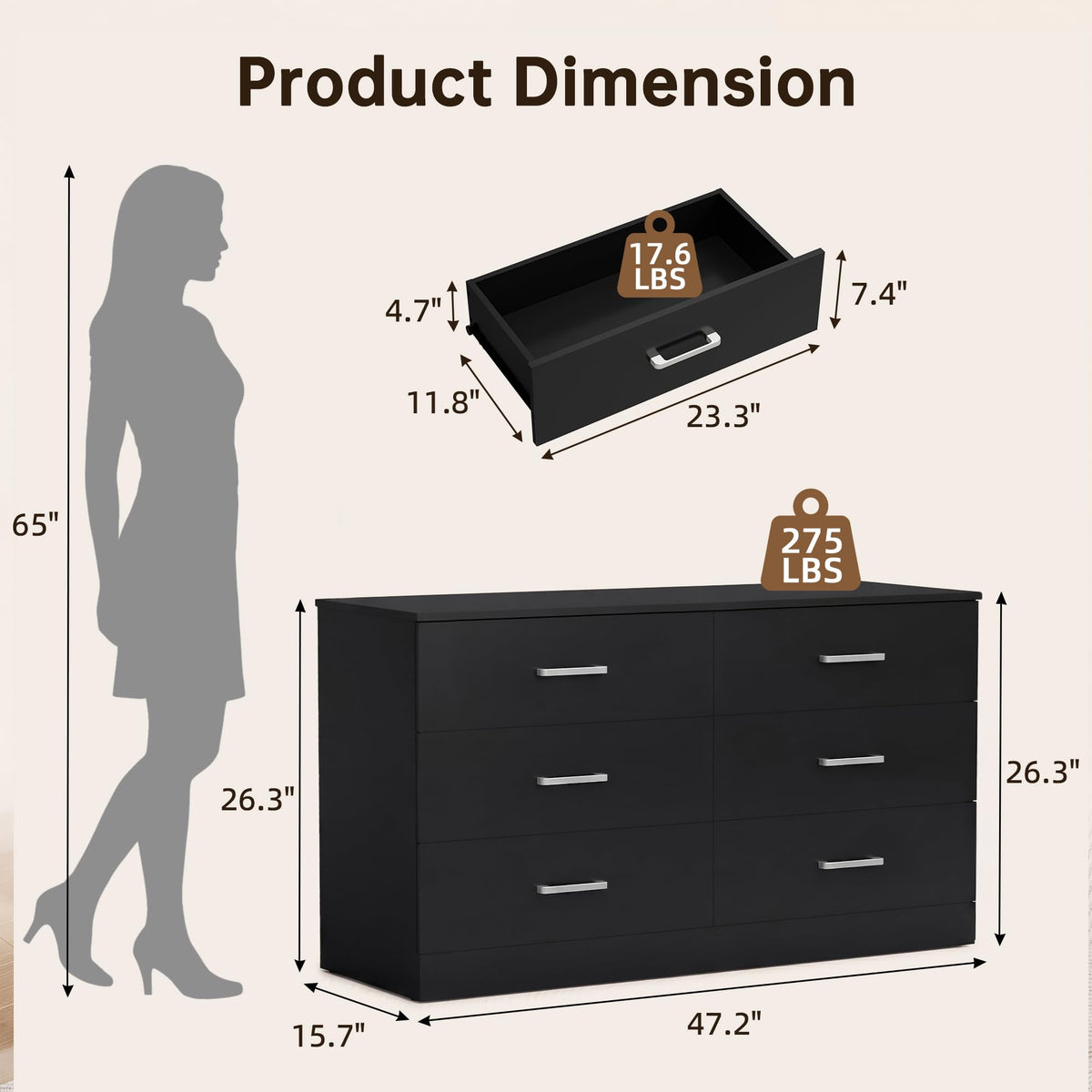 6 Drawer Dark Black Dresser I975351