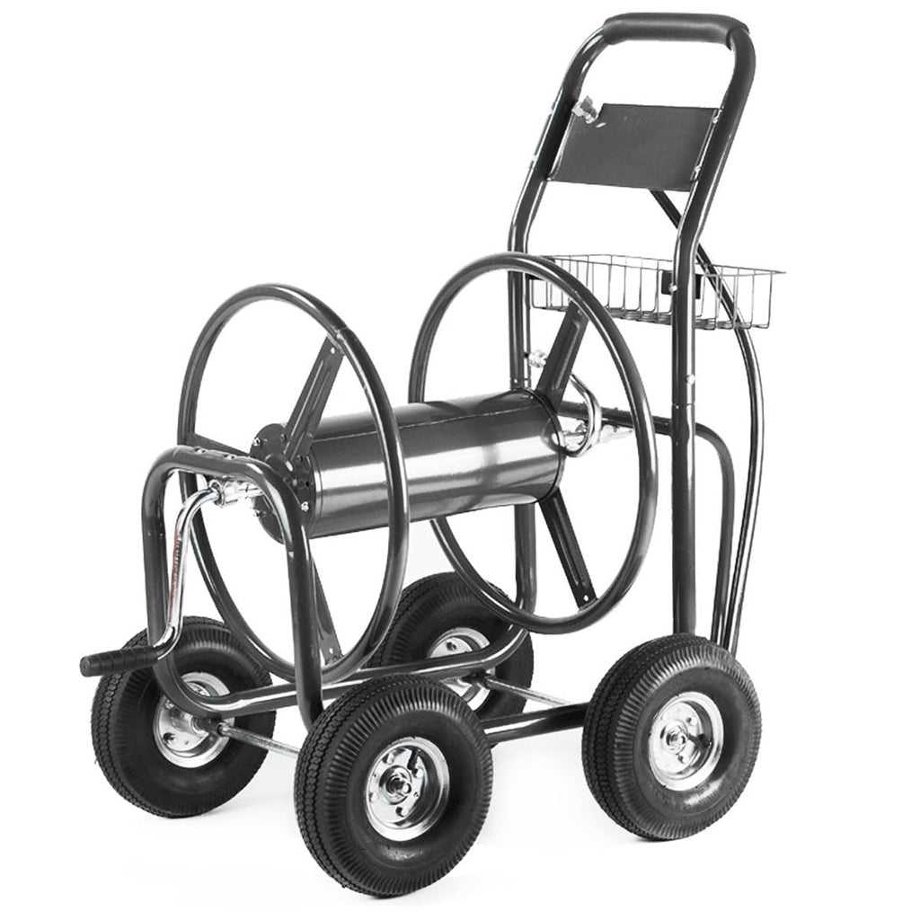 Hose Reel Cart with Wheels, 300-Feet Capacity, Grey Y598341