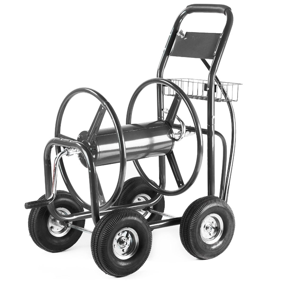 Hose Reel Cart with Wheels, 300-Feet Capacity, Grey Y598341