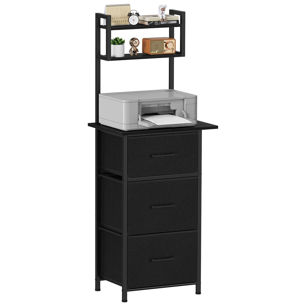 3 Drawer Tall File Cabinet with Extended Desktop, Black Y996441