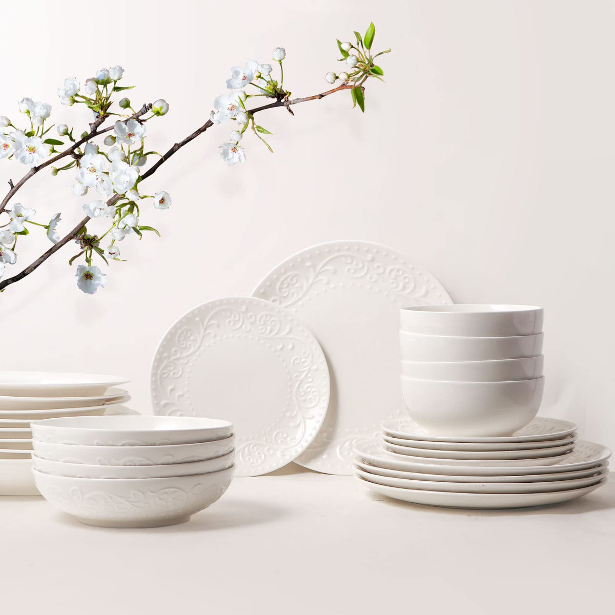 White Ceramic 32oz Pasta Bowls Set of 4 W4913