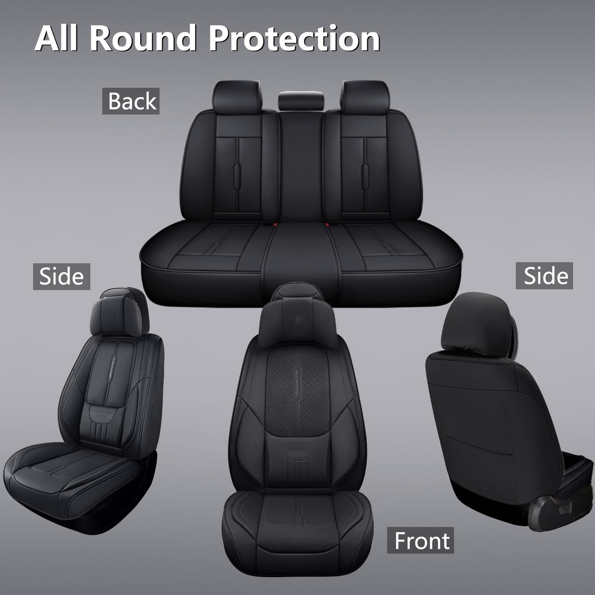 Black Leather 5-Seats Car Seat Covers B17358