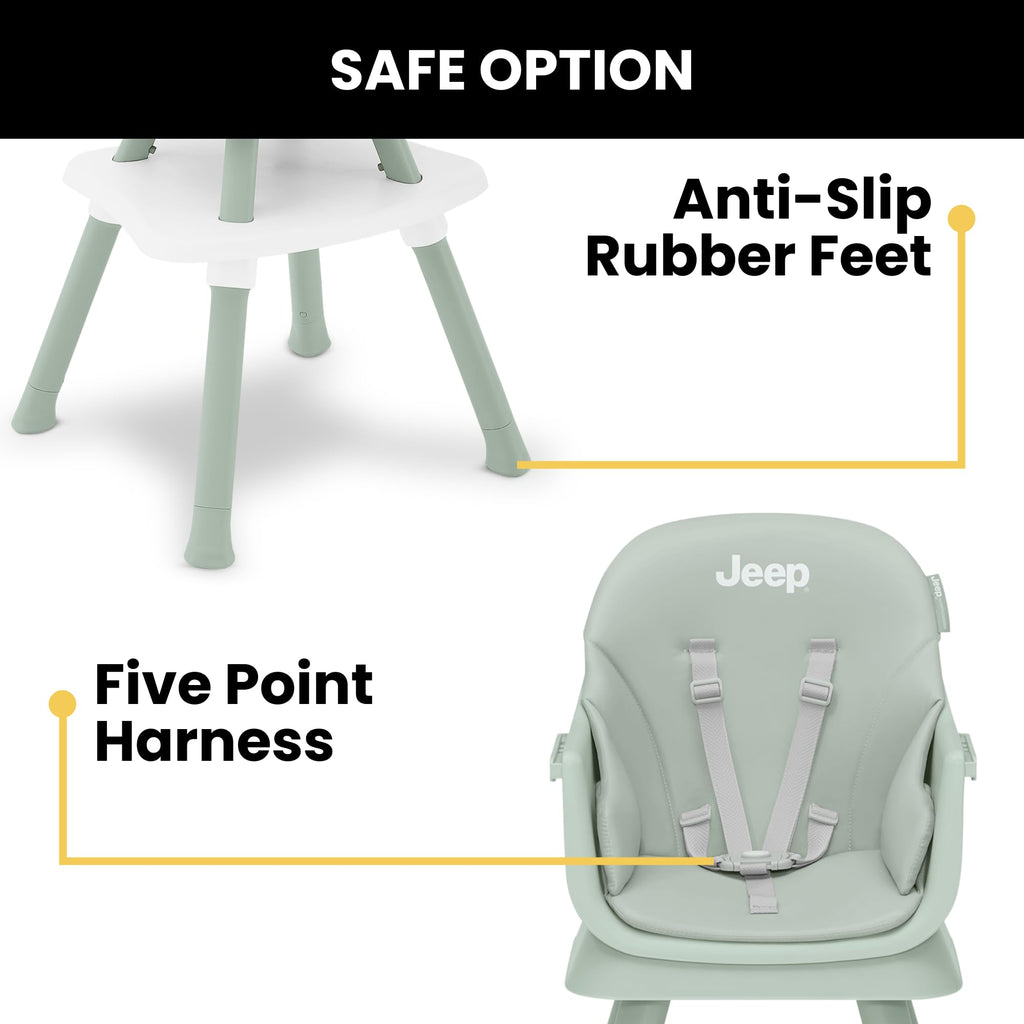 6-in-1 High Chair Converts to Stool Booster Seat Toddler Chair Activity Table and Desk and Chair Sage Green N8679