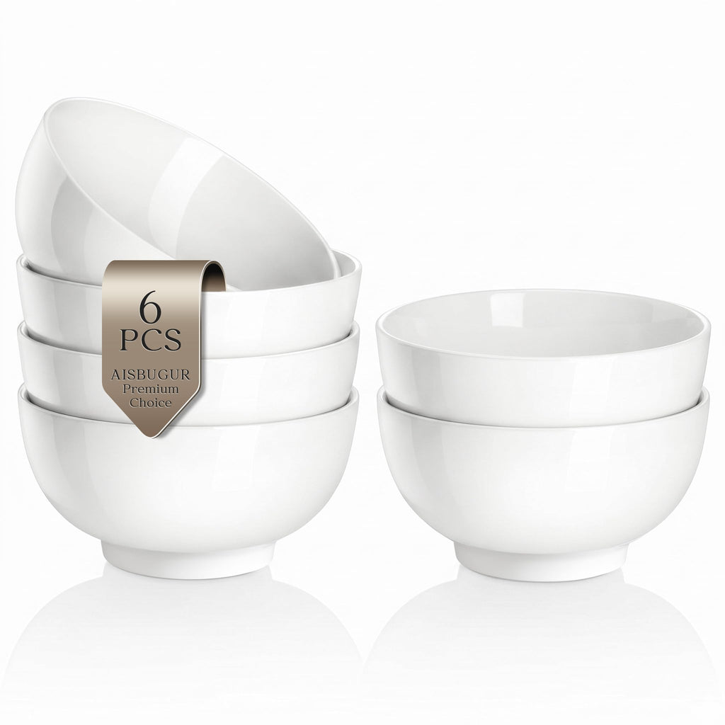 Porcelain Soup Bowls Set of 6, 26 oz White Ceramic Bowls L5186