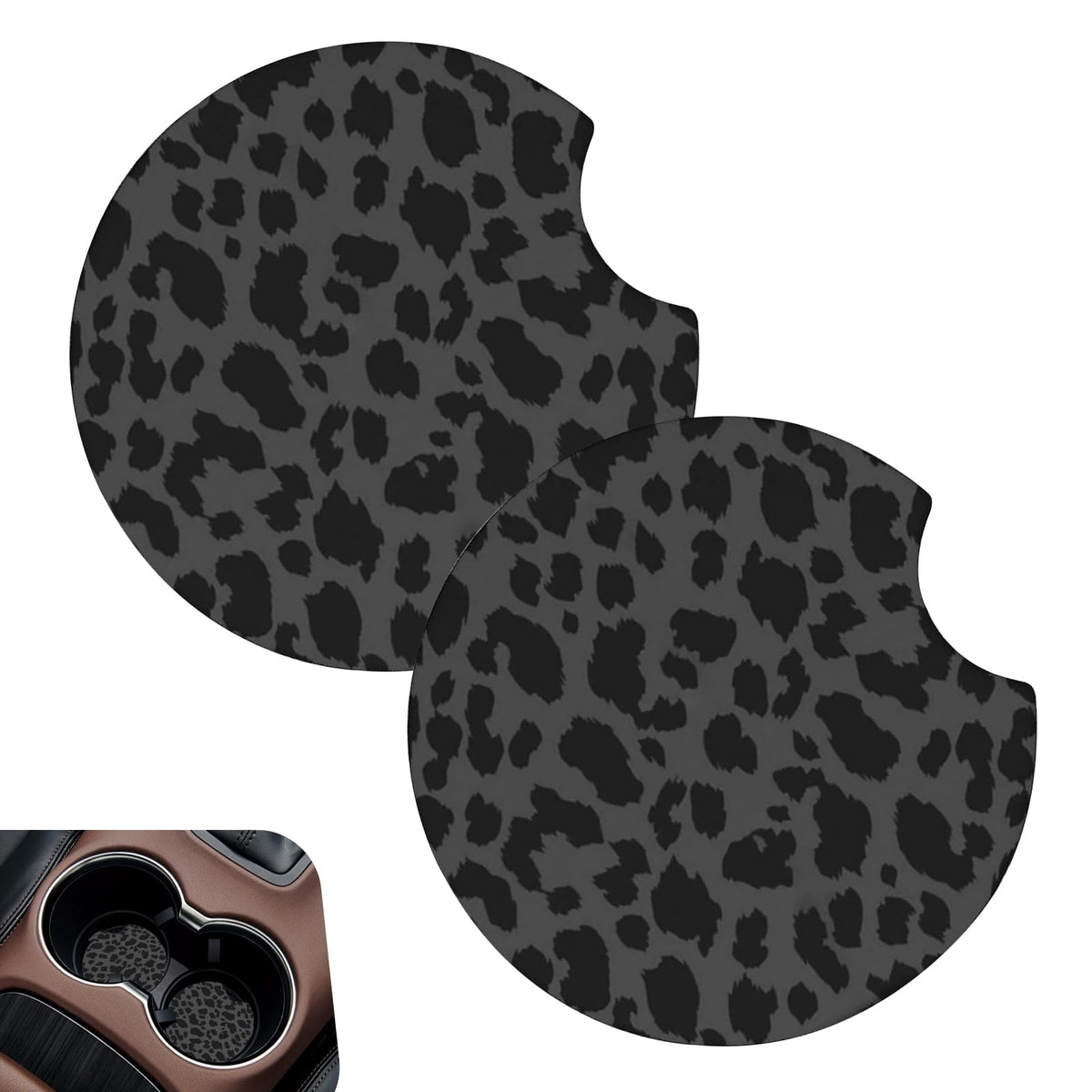 2 PCS Non-Slip Rubber Cheetah Print Car Cup Coasters K915