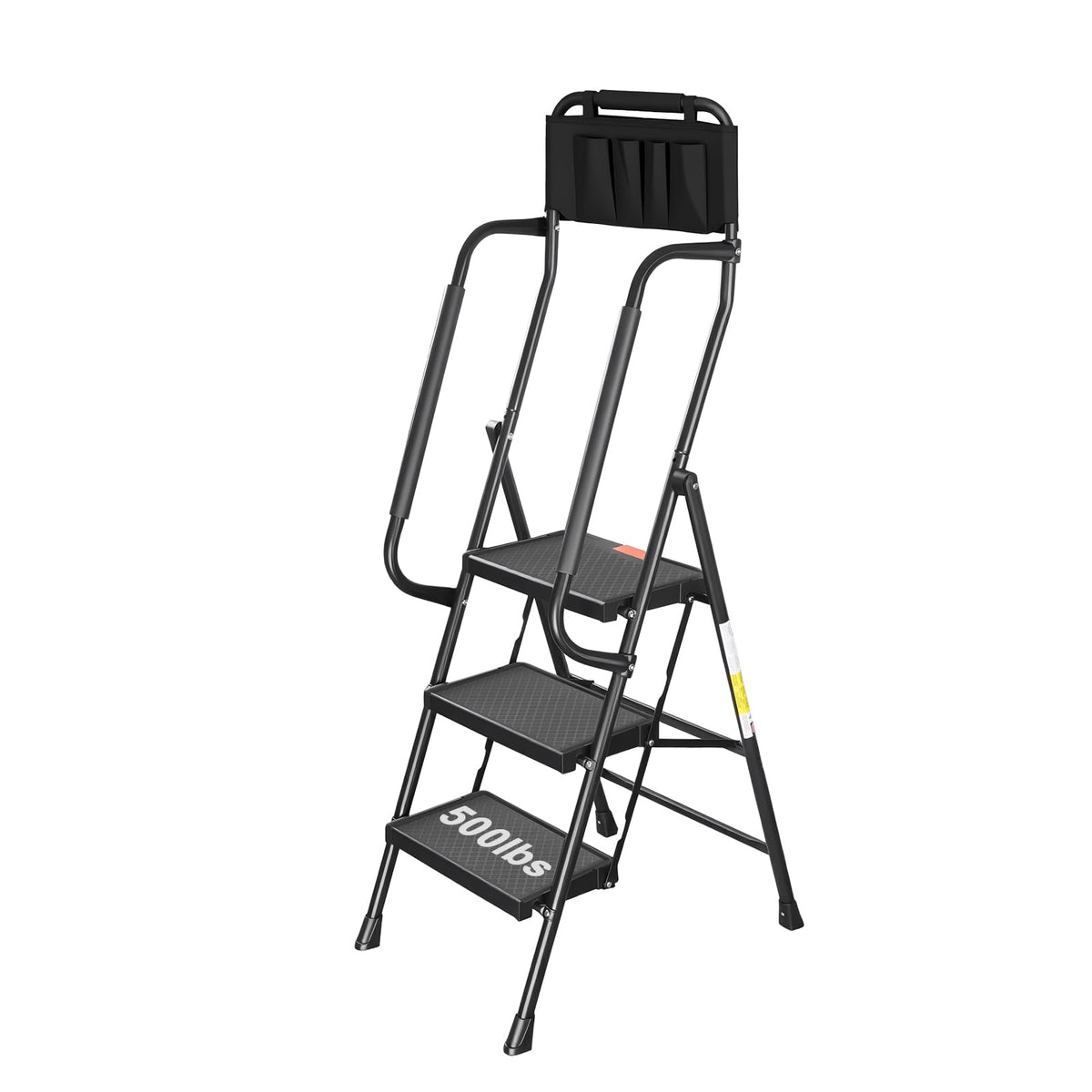 3 Step Folding Step Ladder with Handrails, 500 Lbs Capacity, Black E9403