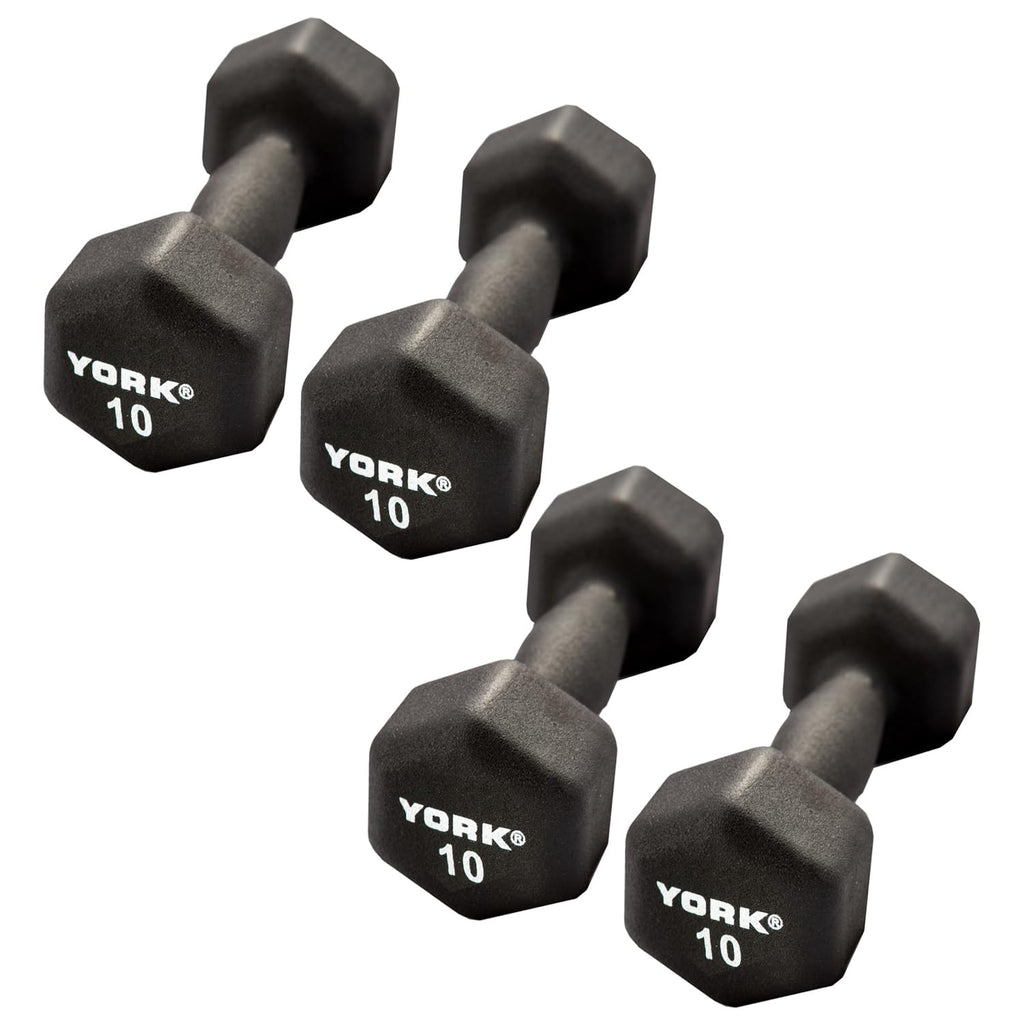 Neoprene Hexagon Dumbbells with Cast Ergo Handle, 10lb Pack of 4 U457