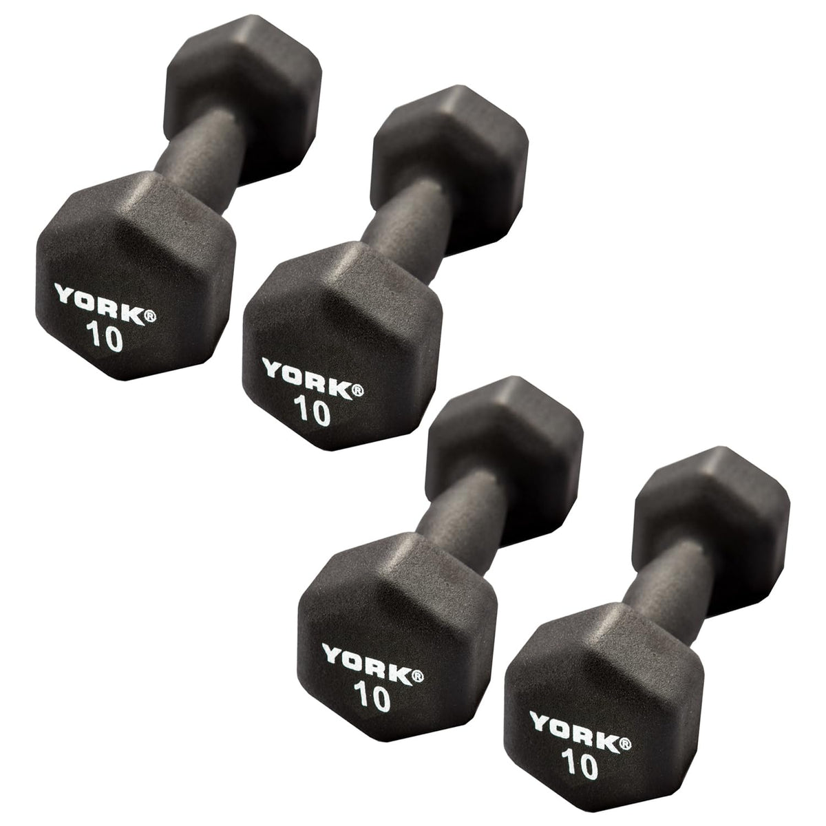 Neoprene Hexagon Dumbbells with Cast Ergo Handle, 10lb Pack of 4 U457