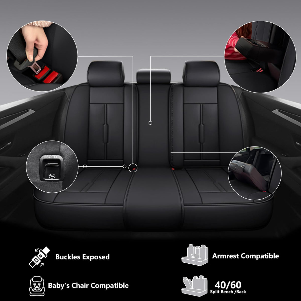 Black Leather 5-Seats Car Seat Covers B17358