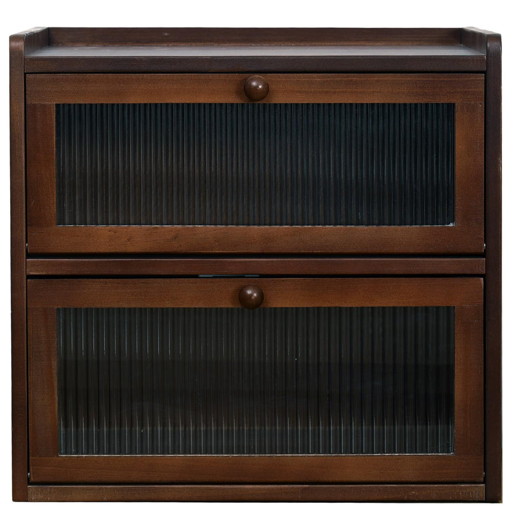 Double 2 Layer Wooden Bread Box with Acrylic Window Y966