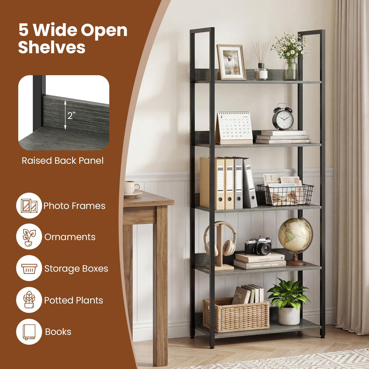 5-Tier Wooden Bookshelf Set of 2 F155344