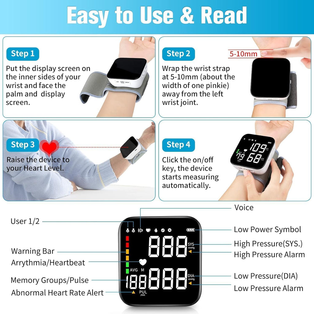 Wrist Blood Pressure Monitor with 90X2 Readings Memory D935184