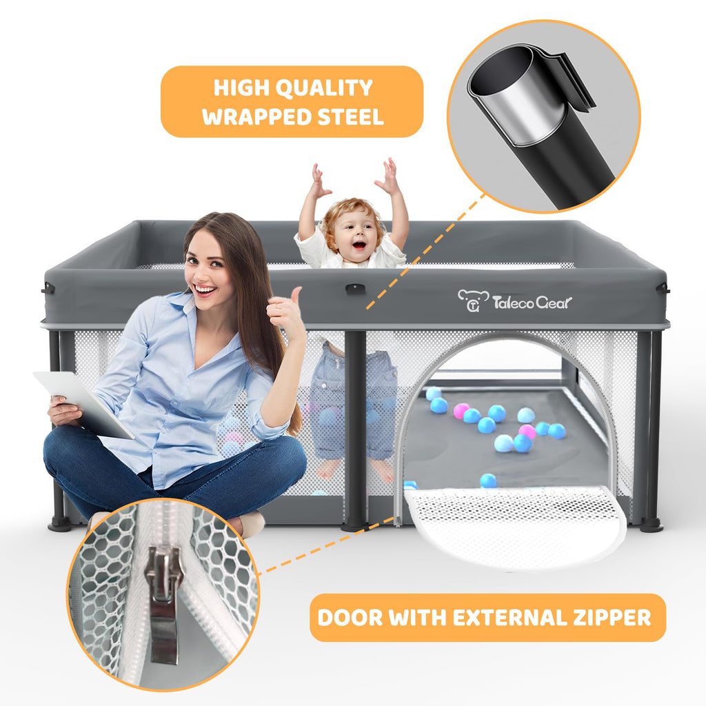 Foldable Baby Play Pen with Mat and Gate Y898399
