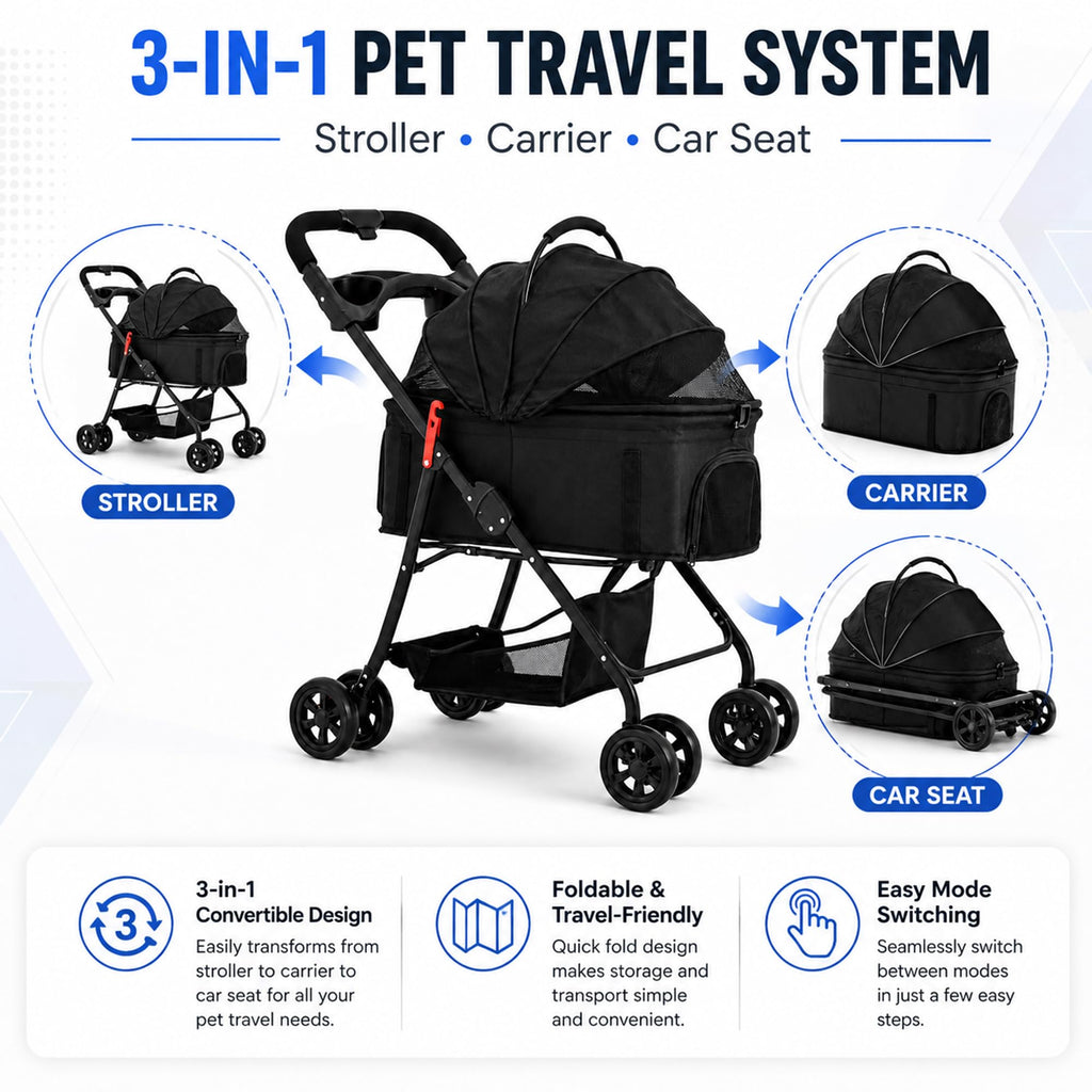 Foldable Pet Stroller with Cup Holder W35323