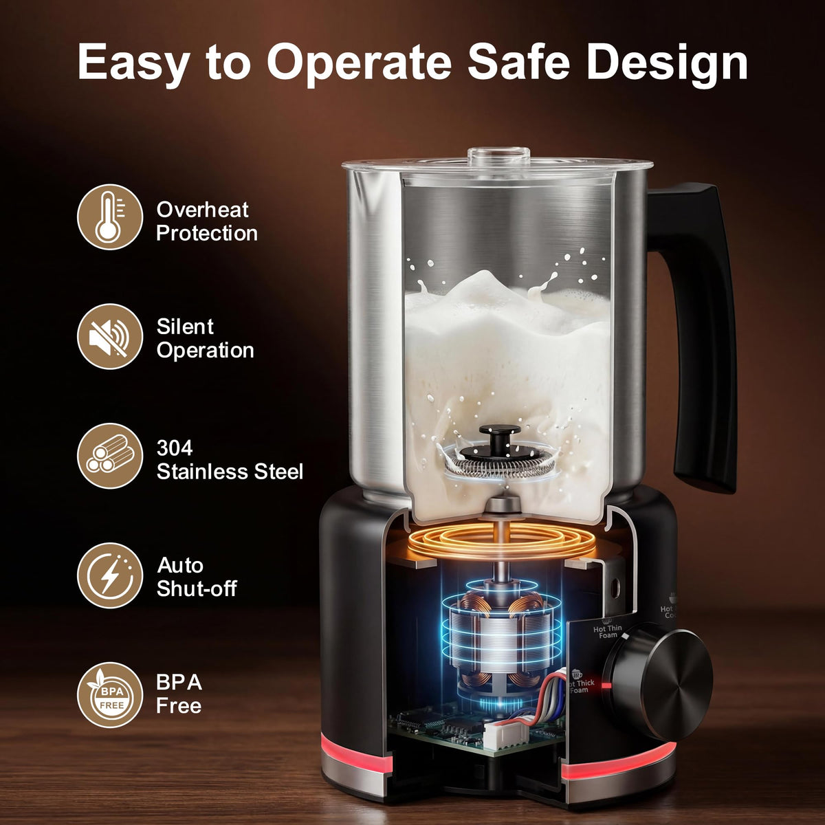 Black Electric Milk Frother and Steamer O7125