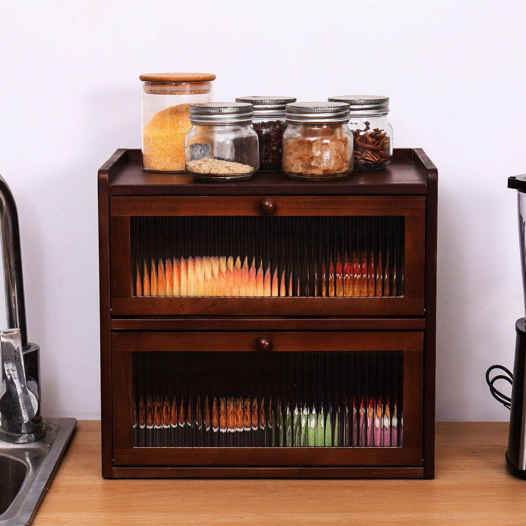 Double 2 Layer Wooden Bread Box with Acrylic Window Y966