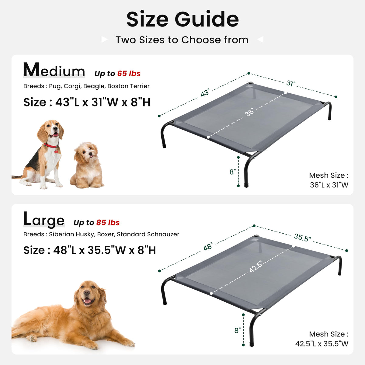 Elevated Cooling Dog Bed with Breathable Mesh, Grey, 48 inches T473167