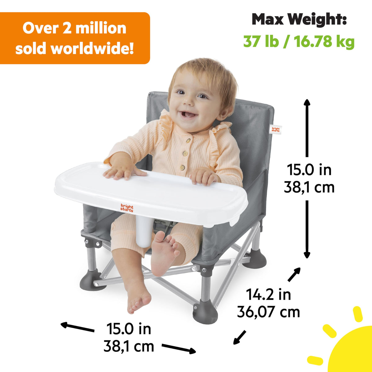 Portable Booster Seat, 3-in-1 Floor Seat, Travel High Chair with Feeding Tray, Grey N863