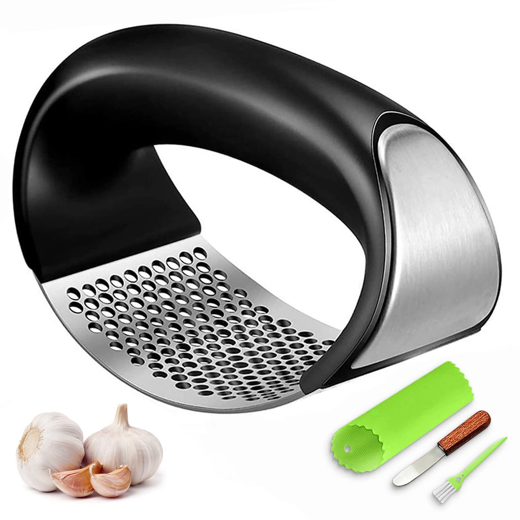Stainless Steel Garlic Press Rocker with Silicone Peeler Y906851