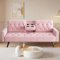 Pink Velvet Futon Couch Bed with Cup Holder E863