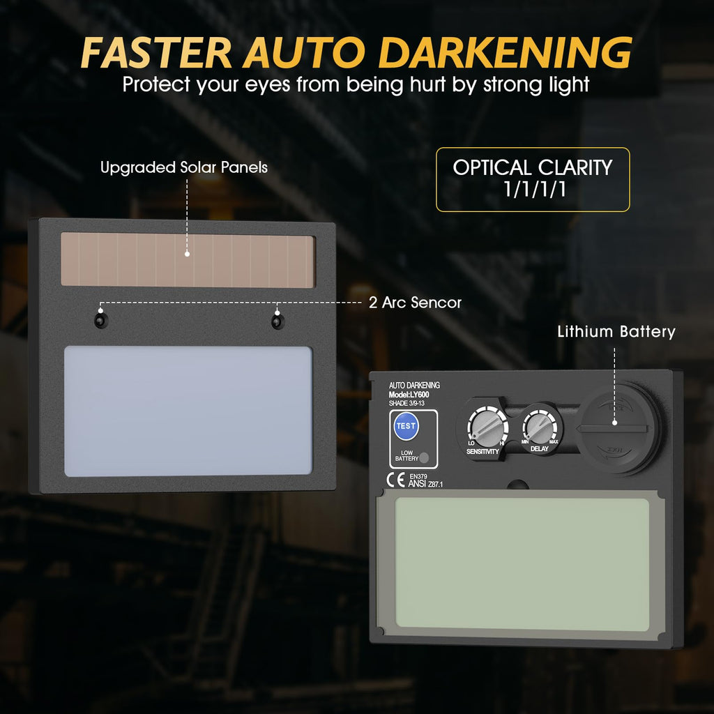 Auto Darkening Solar Powered Welding Helmet L376454
