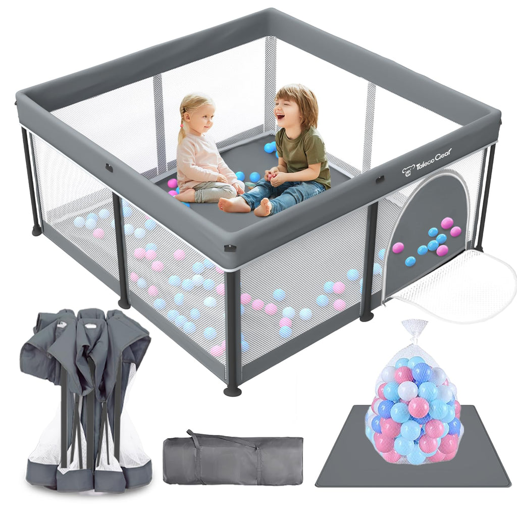 Foldable Baby Play Pen with Mat and Gate Y898399