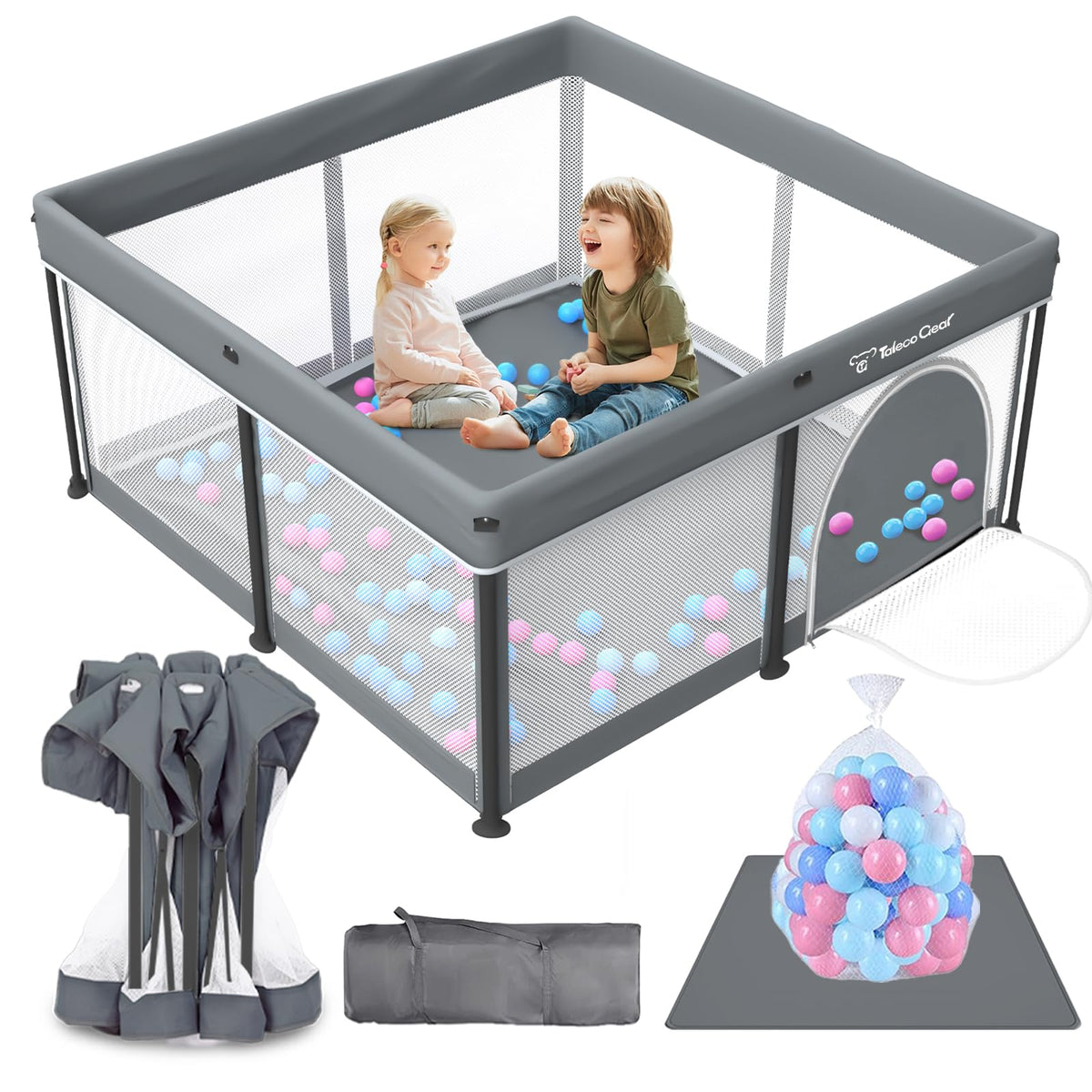 Foldable Baby Play Pen with Mat and Gate Y898399