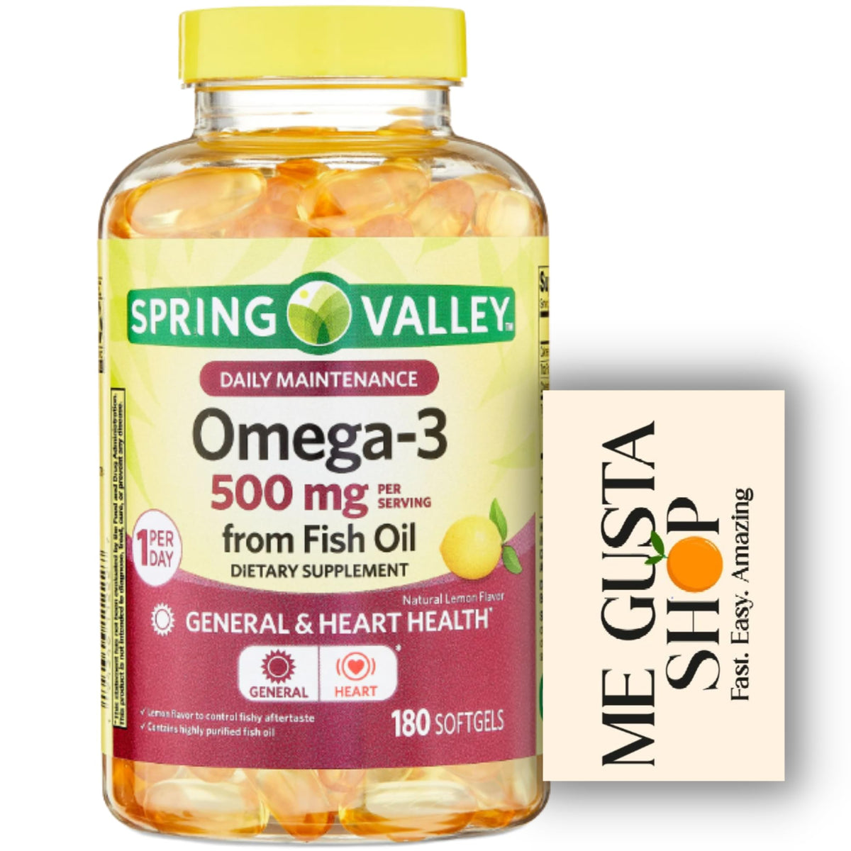 Omega 3 500mg 180 Softgels Fish Oil Dietary Supplements F9987