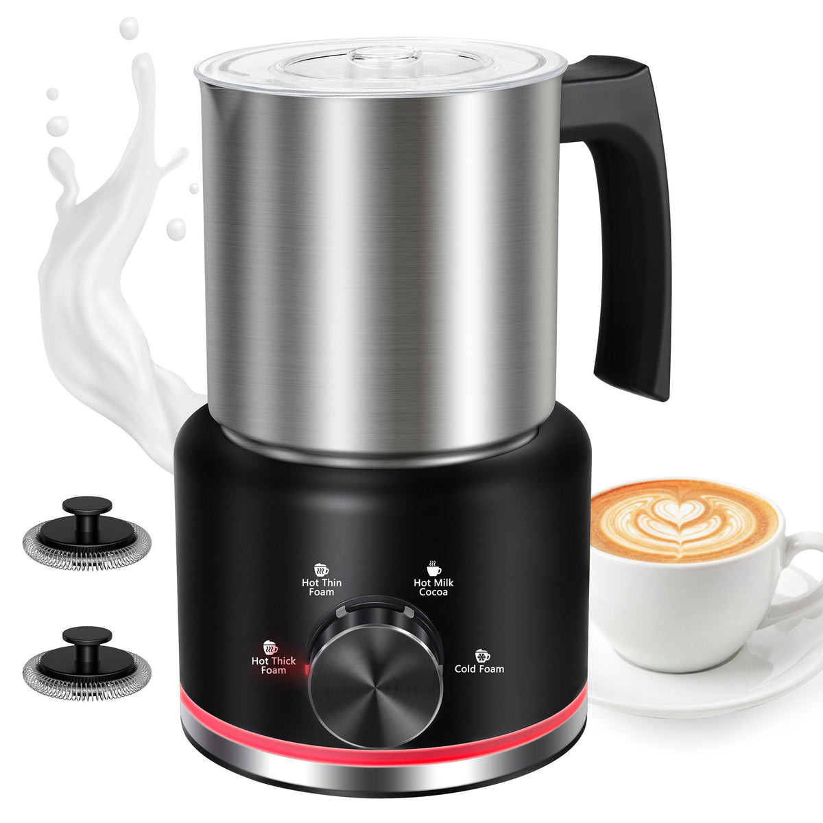Black Electric Milk Frother and Steamer O7125