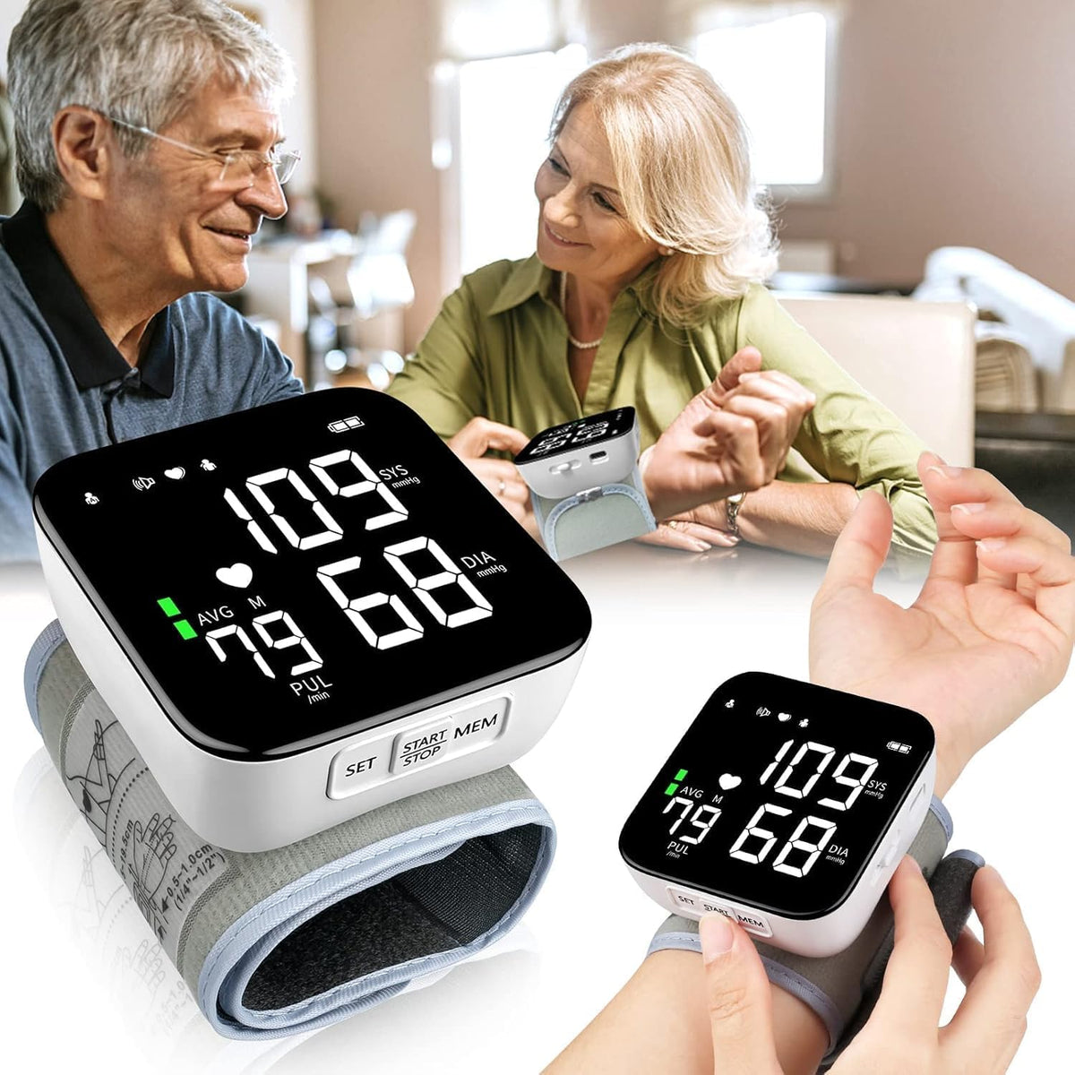 Wrist Blood Pressure Monitor with 90X2 Readings Memory D935184