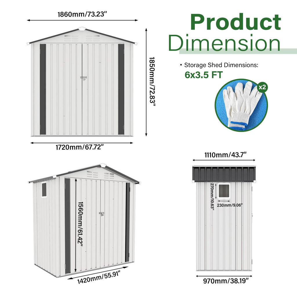6x3.6FT Metal Outdoor Storage Shed with Lockable Door and Clear Window C49224