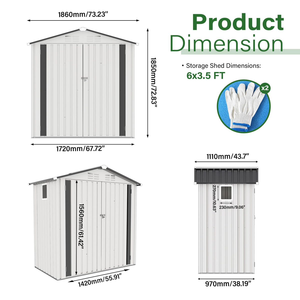 6x3.6FT Metal Outdoor Storage Shed with Lockable Door and Clear Window C49224