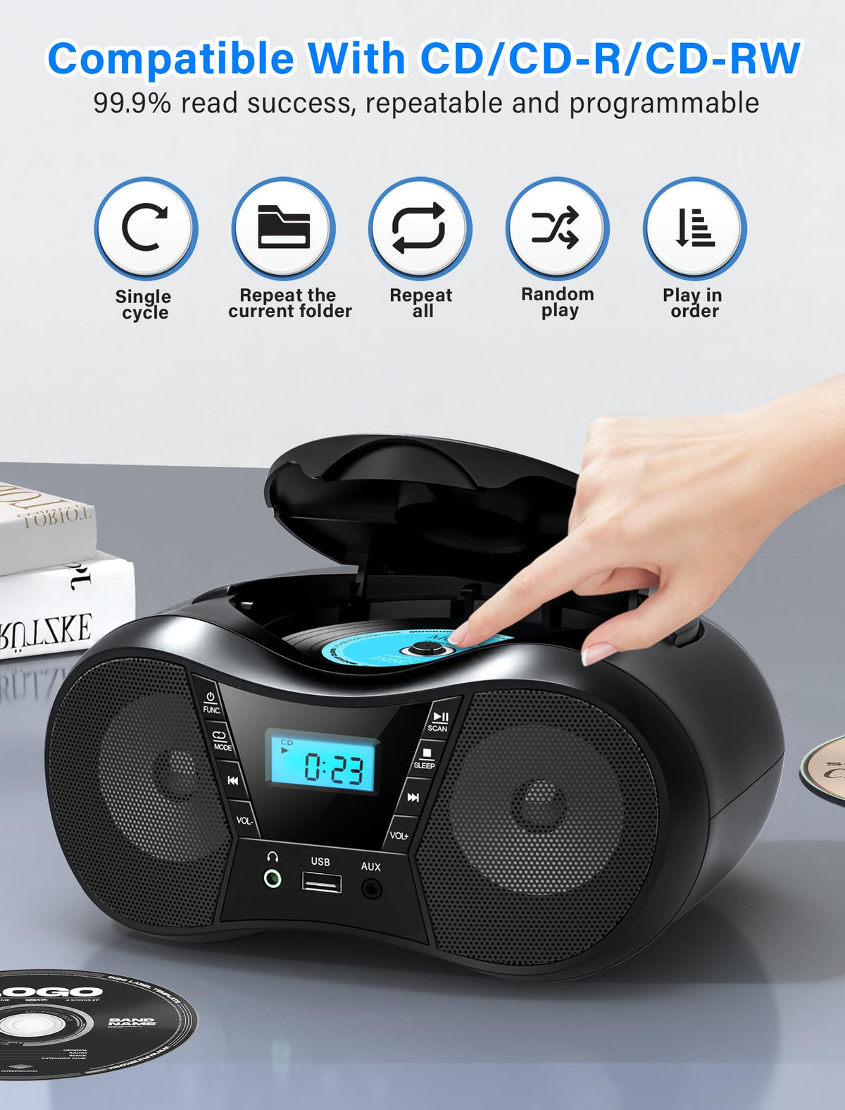Portable Boombox CD Player with Bluetooth F56867