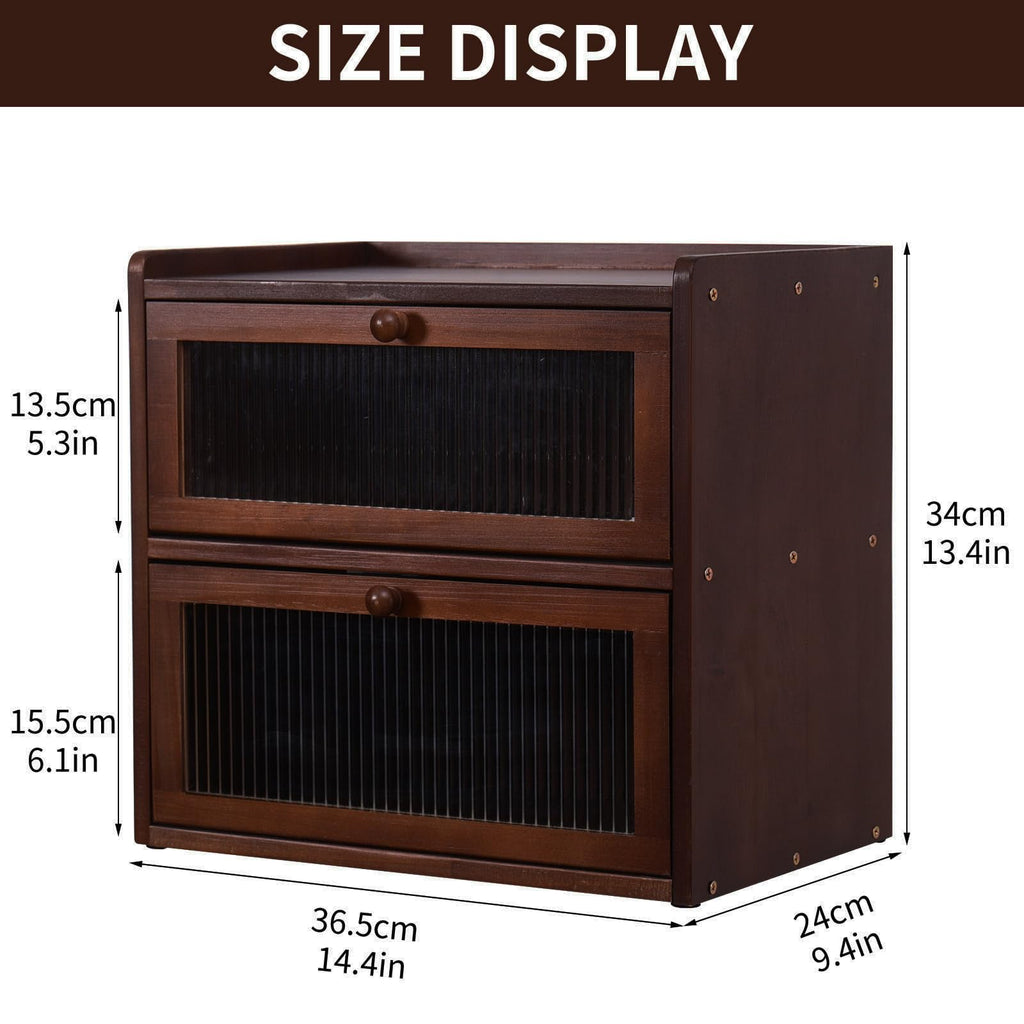 Double 2 Layer Wooden Bread Box with Acrylic Window Y966