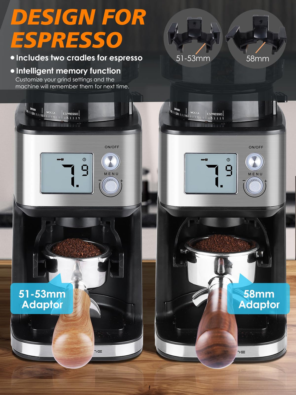 Conical Burr Espresso Coffee Grinder 51mm Stepless Electric E463263