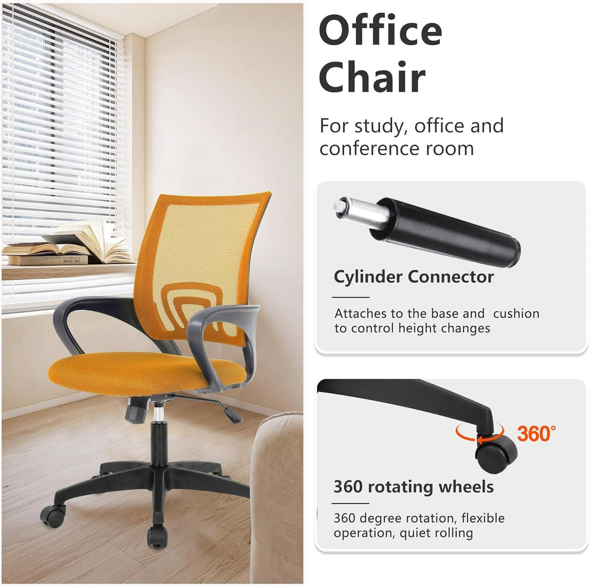 Orange Mesh Mid-Back Office Chair K2681